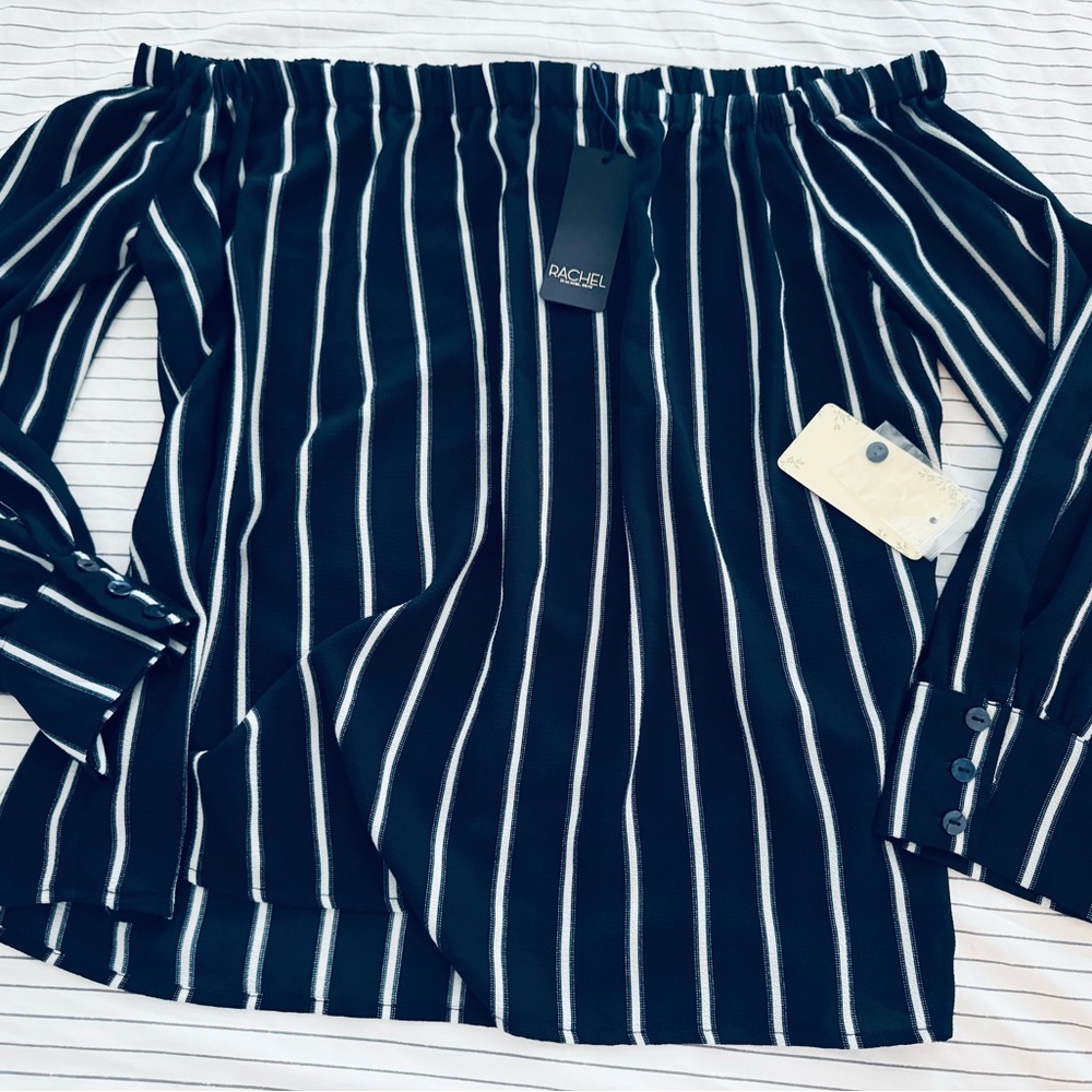 Navy and White Striped Off-Shoulder Top Rachel Rachel Roy